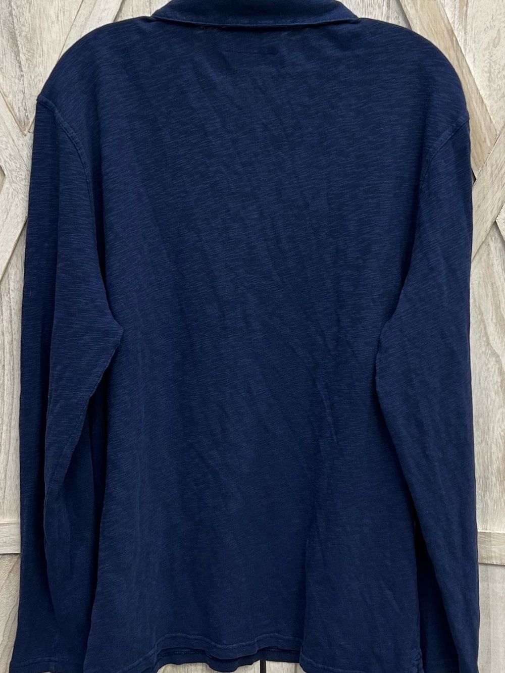 Lucky Brand Men's Large Navy Blue 100% Cotton Slub Long Sleeve Polo Shirt - Picture 2 of 11